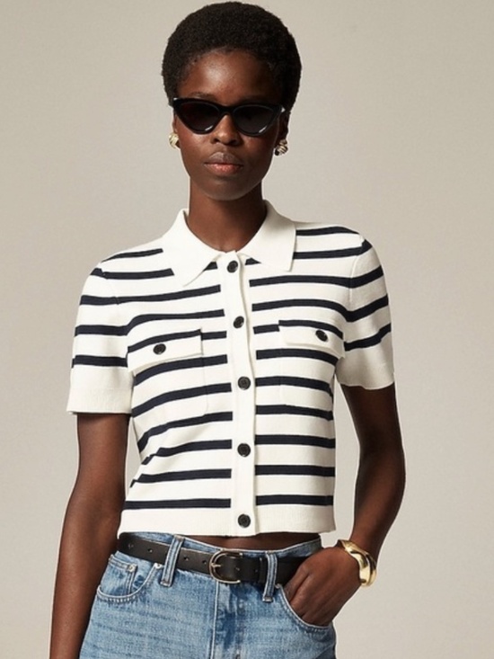 J. Crew Sweaters - J. Crew Striped Short Sleeve Polo Cardigan, Size Medium